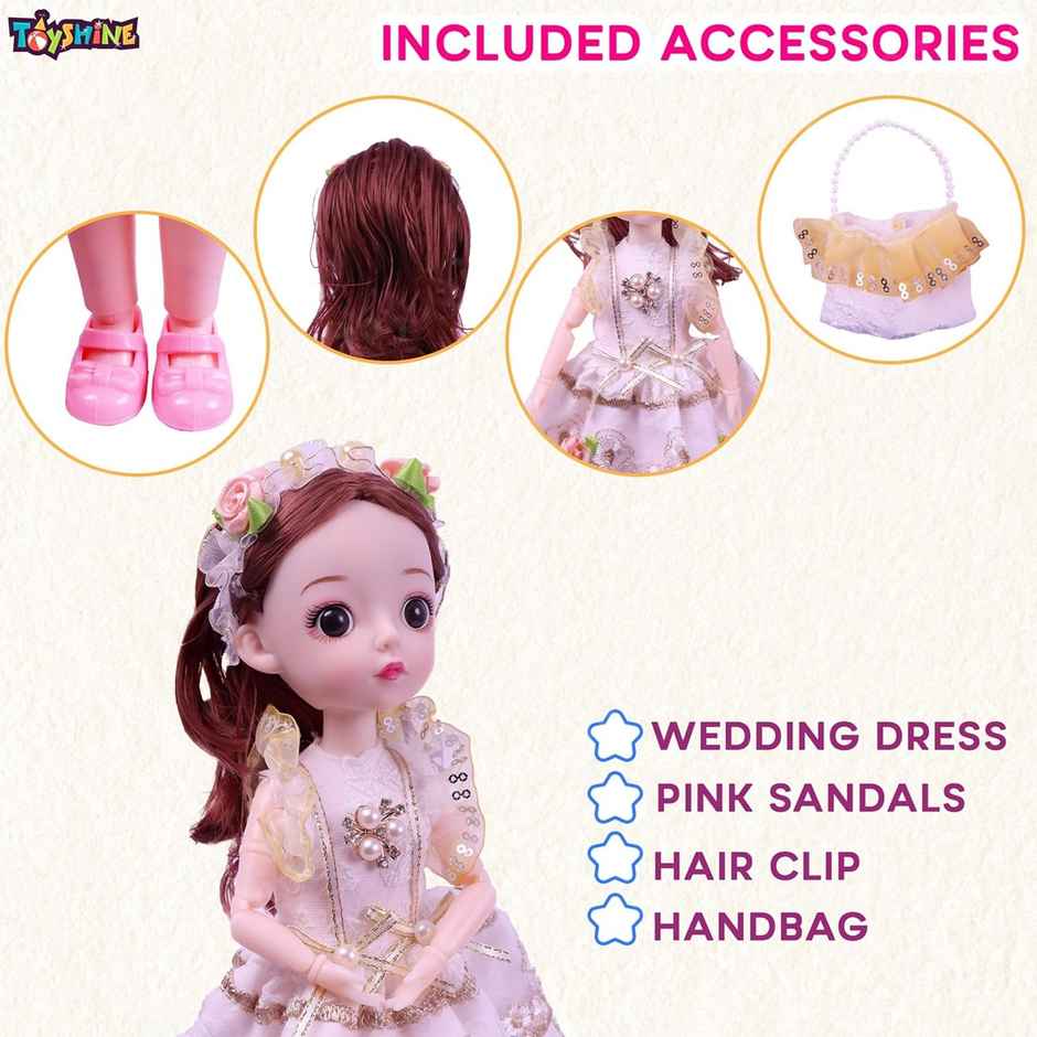 Toyshine Cute Doll with 3D Eyes & Beautiful Wedding Dress | With Movable Joints | 12 Inch | White