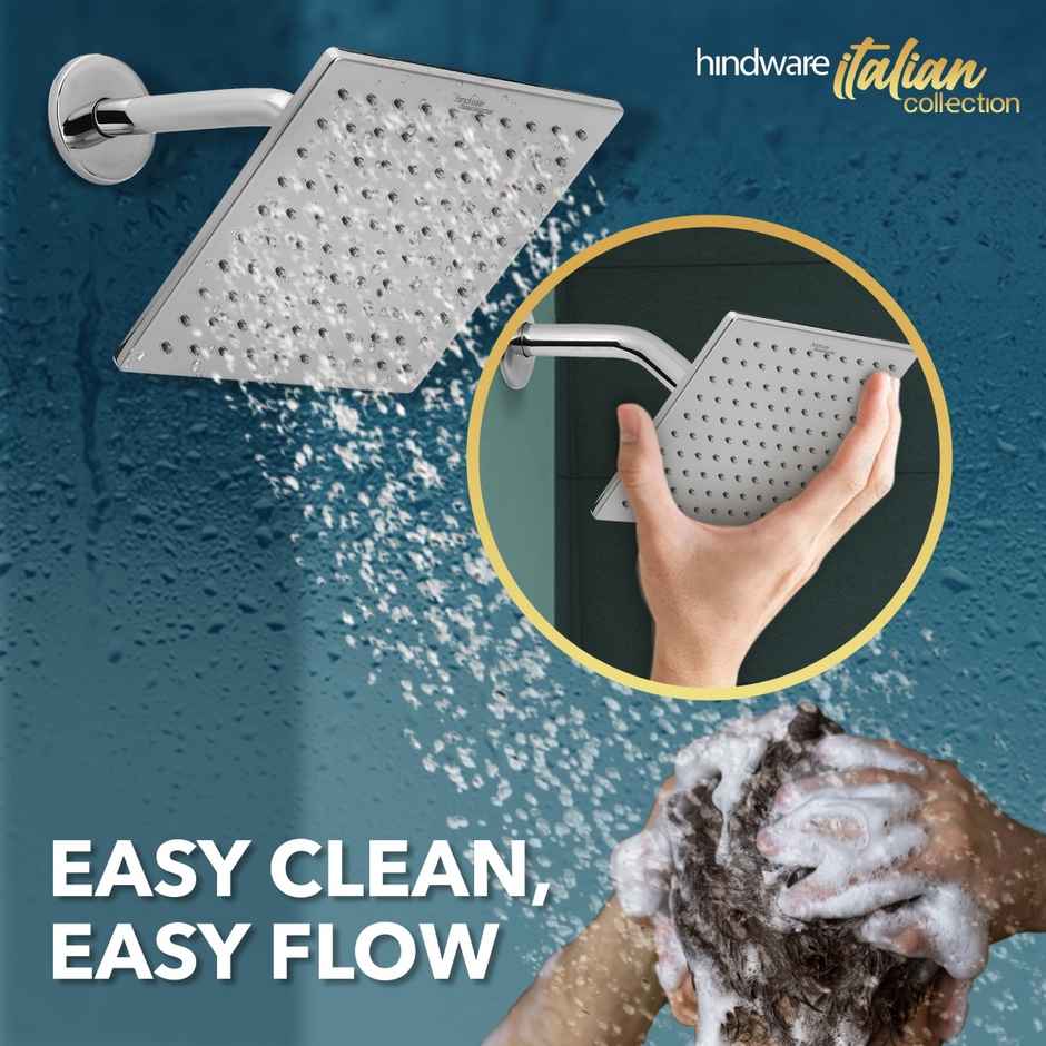 Hindware 200 mm Stainless Steel Easy Clean Rain Shower Without Arm - Square Head