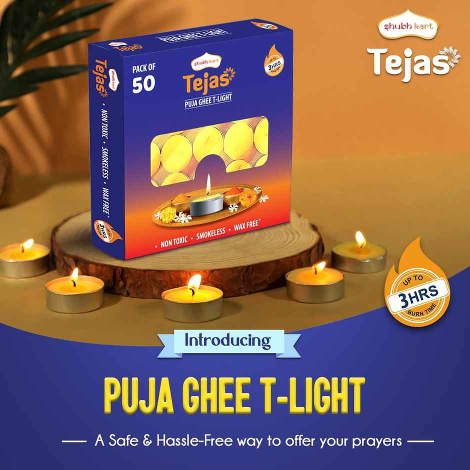 Tejas Ghee T-Light Candle | Yellow | Pack Of 50 | Shubhkart