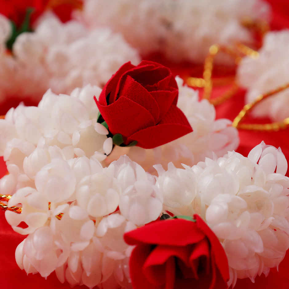 Artificial Flower Gajra | Traditional Hair Accessory | White & Red | Oye Happy