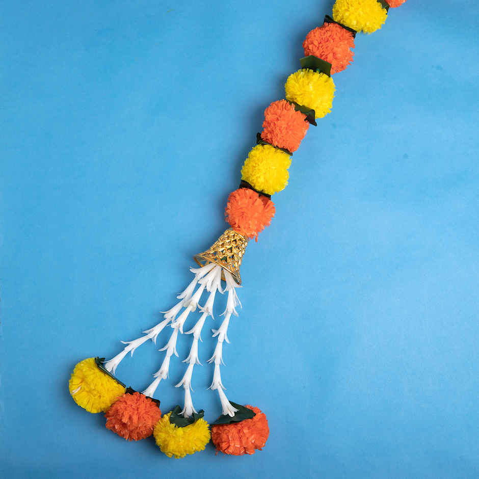 Artificial Marigold With Hanging Bell Garland String | 3 Feet
