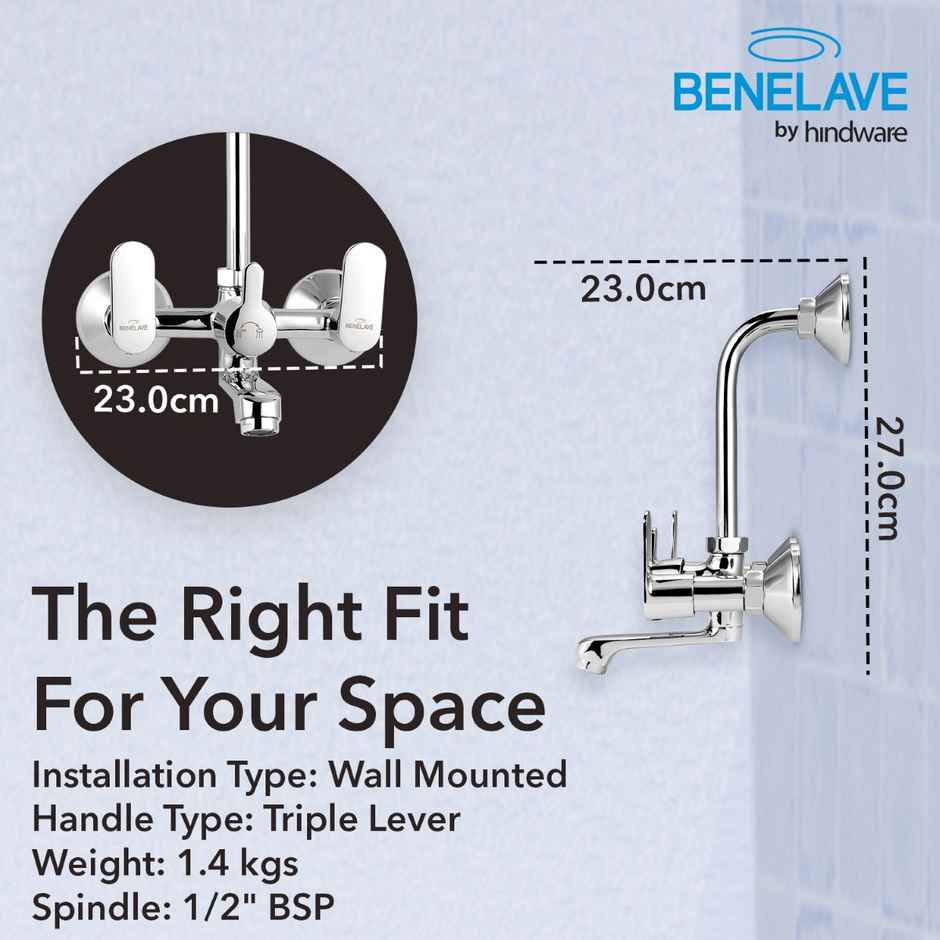 Benelave By Hindware Volga Wall Mixer With Provision For Overhead Shower| Hot And Cold Water Mixer