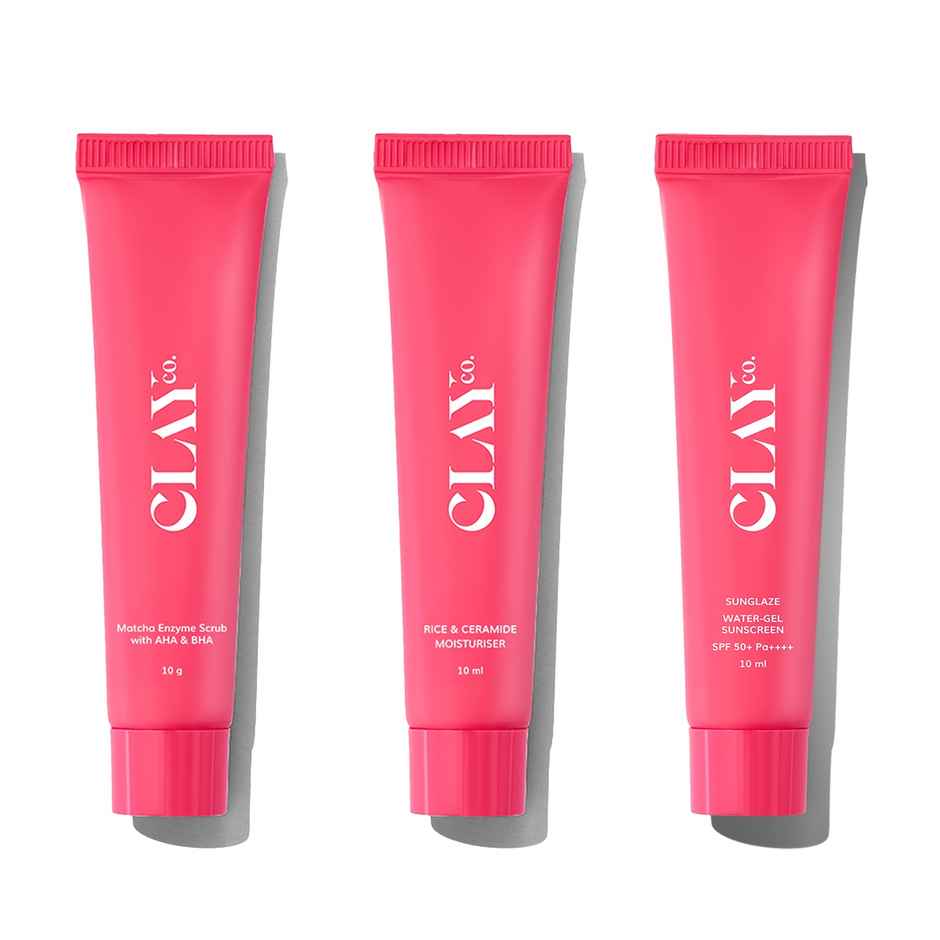 Clayco Glaze Minis Kit | Matcha Enzyme Scrub | Rice & Ceramide Moisturise