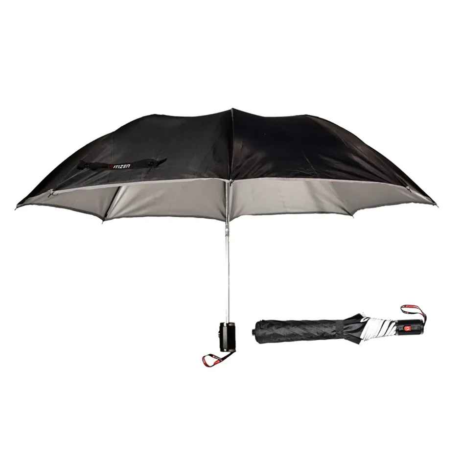 Citizen 3 Fold 23.5 Inch Black Auto Open Close Umbrella with Glass Handle