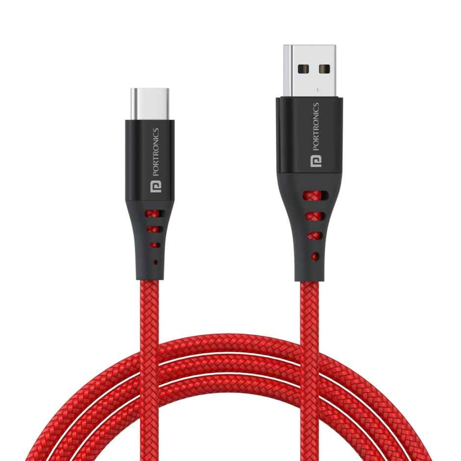 Portronics Konnect (POR-1661)Dash 2 Type C Cable with 65W Super VOOC Flash Charge, 6.5A Output, Nylon Braided, Fast Data Sync, 1M Length - Red