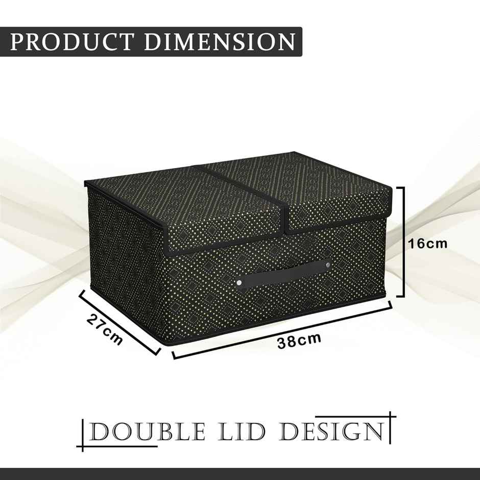 Kuber Industries Golden Dot Foldable Small Wardrobe Organizer with Double Lid | Black