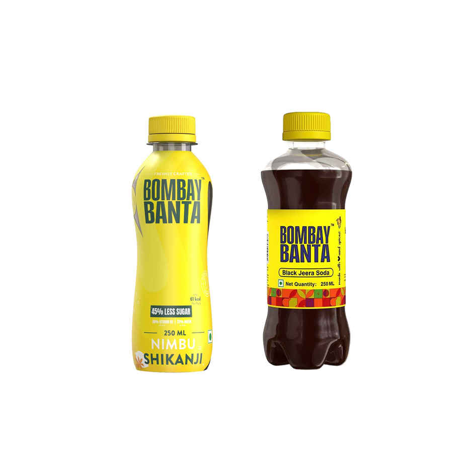 Bombay Banta Nimbu Shikanji ( Low Sugar ) (250ml) & Bombay Banta Black Jeera Soda | Classic & Fizzy (250ml) Combo