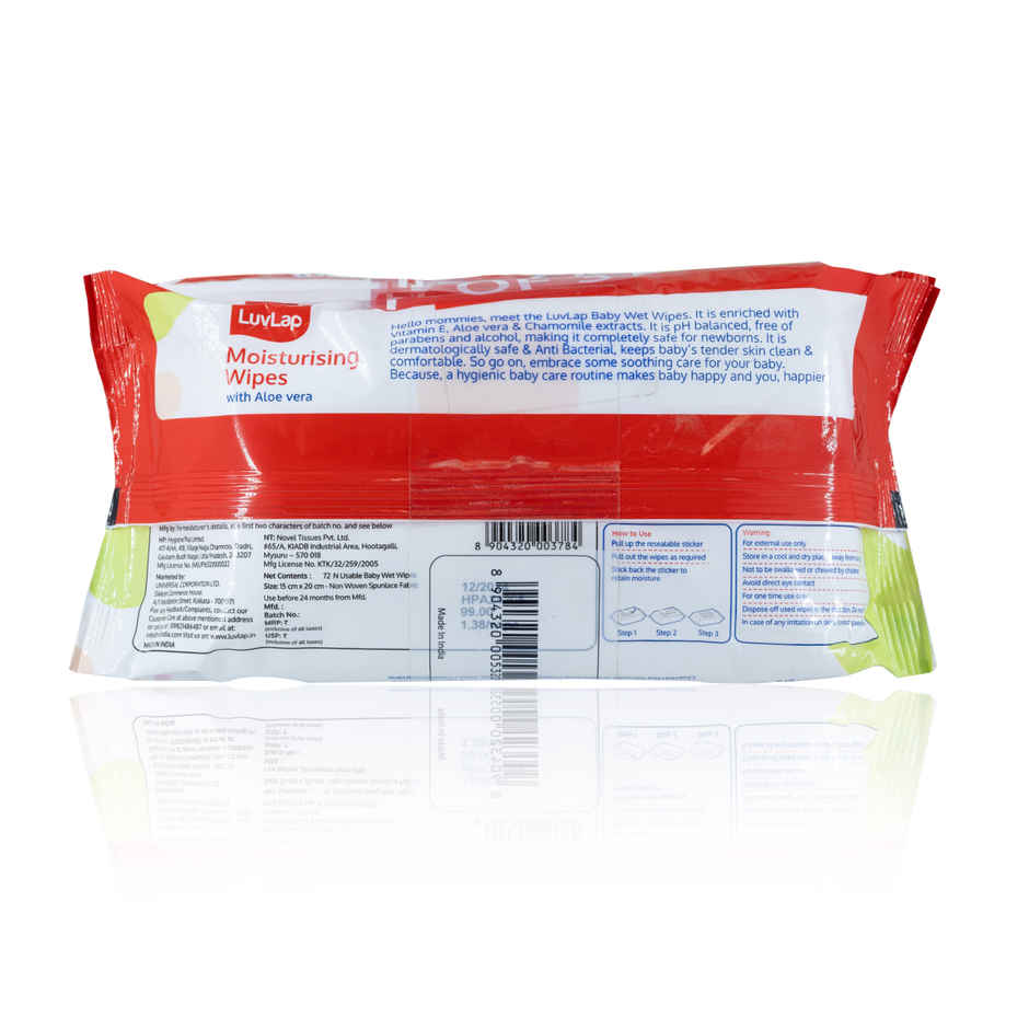 LuvLap Moisturising Wet Wipes without Lid, with Aloe Vera, Vitamin E & Chamomile (72x3) Wipes