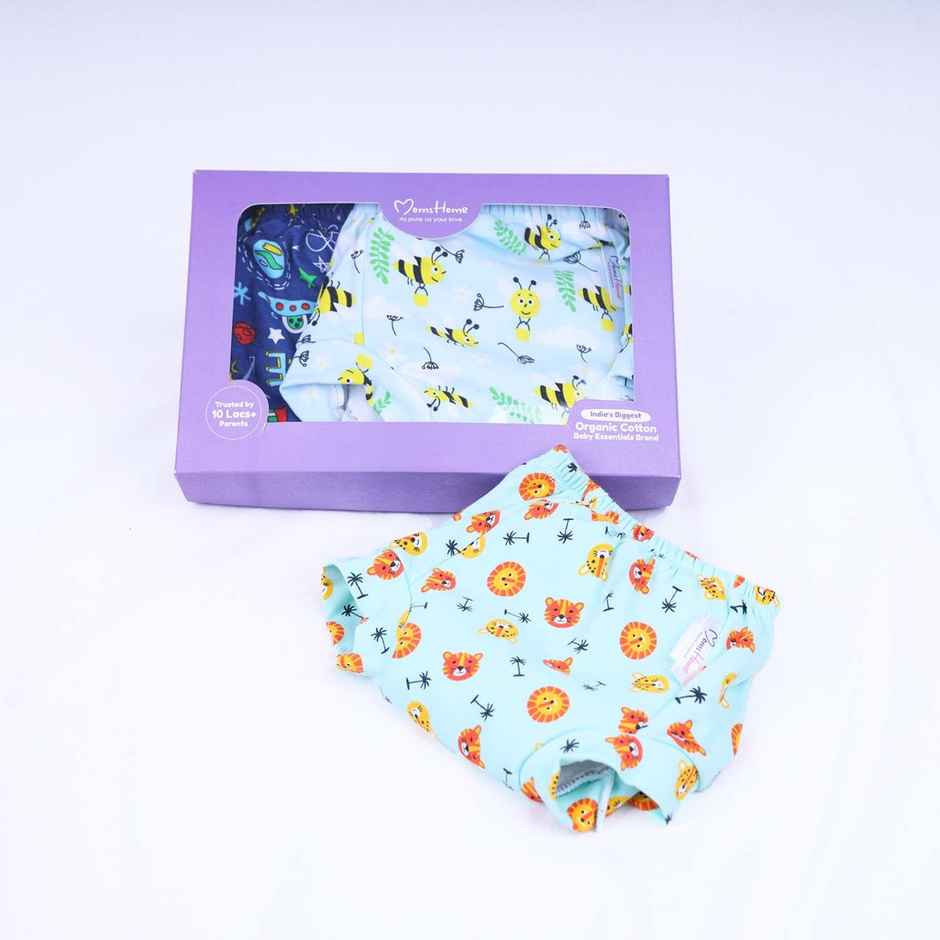 Moms Home Organic Cotton Unisex Baby Padded Underwear | 12-18 Months | Lion,Bee & Rocket | Pack Of 3