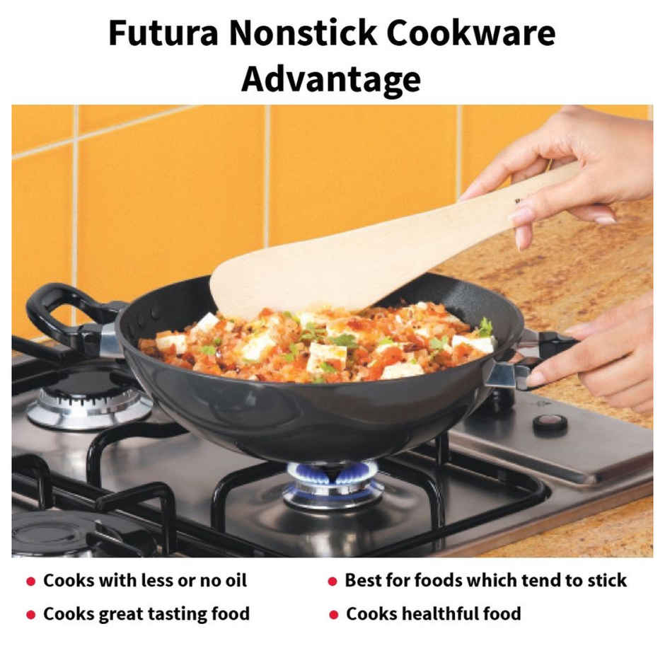 Hawkins Futura 2.5 Litre Deep Fry Pan Non Stick Kadai With Stainless Steel Lid Round Bottom - Black