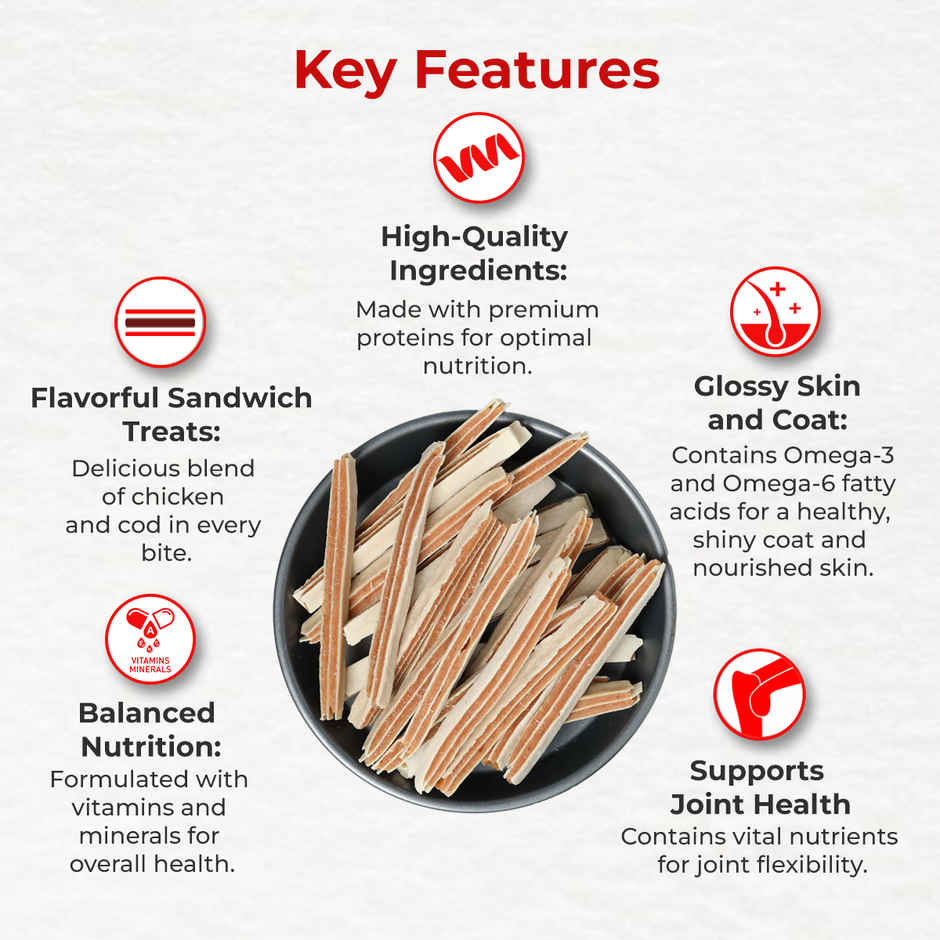 Drools Cod Fish Sandwich Dog Treats, Best For Training & Bonding | For Puppy & Adult