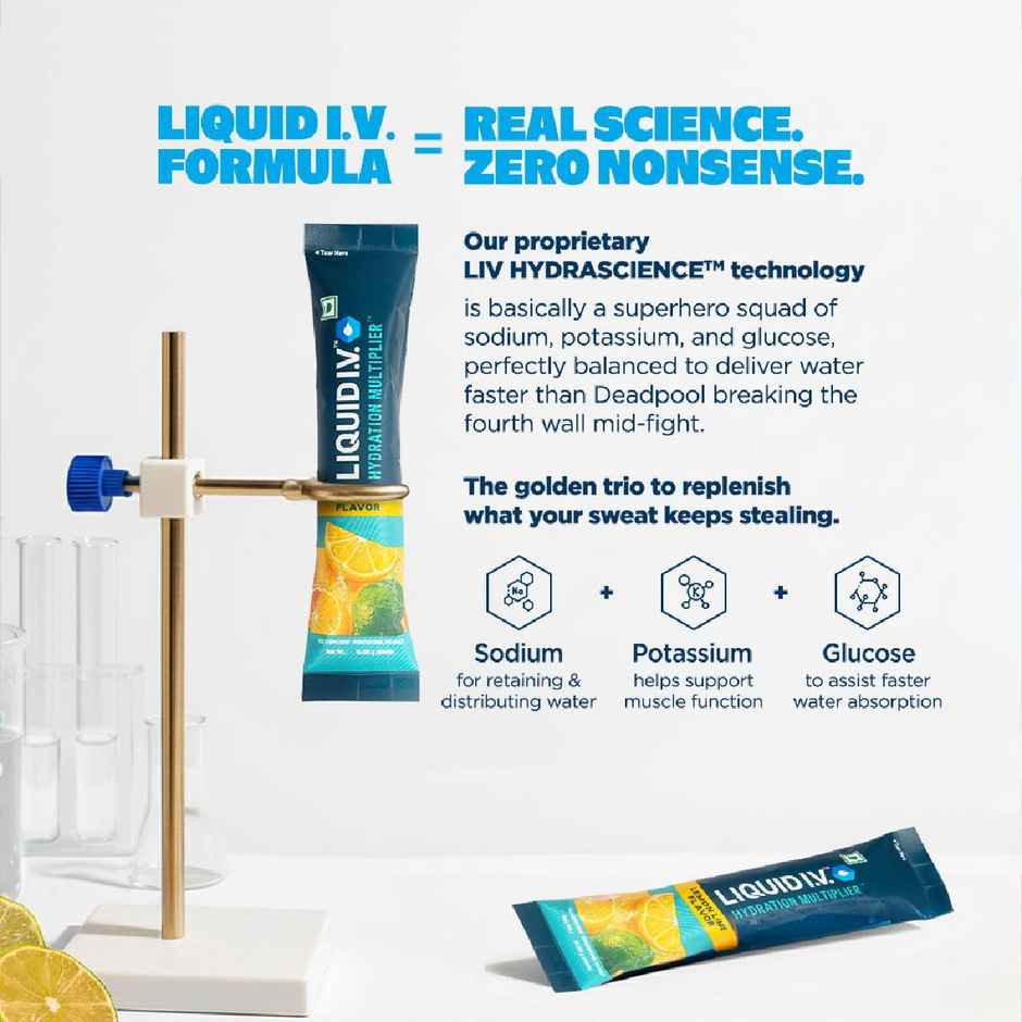 Liquid I.V.Hydration Multiplier - Lemon Lime|3 Sticks - 1.5 Ltrs| Hydration Drink Mix