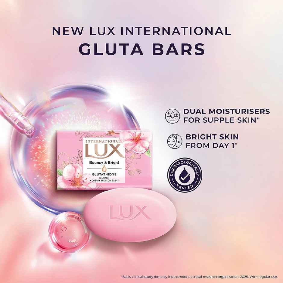 LUX International Bouncy and Bright Bathing Soap with Glutathione and Glycerin for Soft Skin