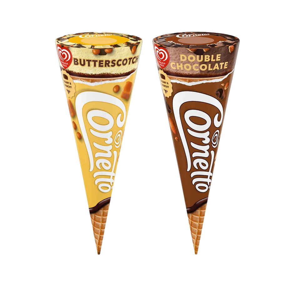 Kwality Wall'S Cornetto Butterscotch Cone (105ml) & Kwality Wall'S Cornetto Double Chocolate Cone (105ml) Combo