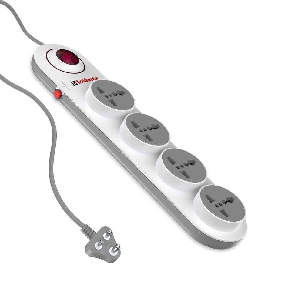 Gold Medal Logica 4X1 Spike Guard | 4 Universal Sockets | Master Switch with Indicator & Surge Protector | 2 Meter Extension Cord | Multi Plug for Home & Office Combo 