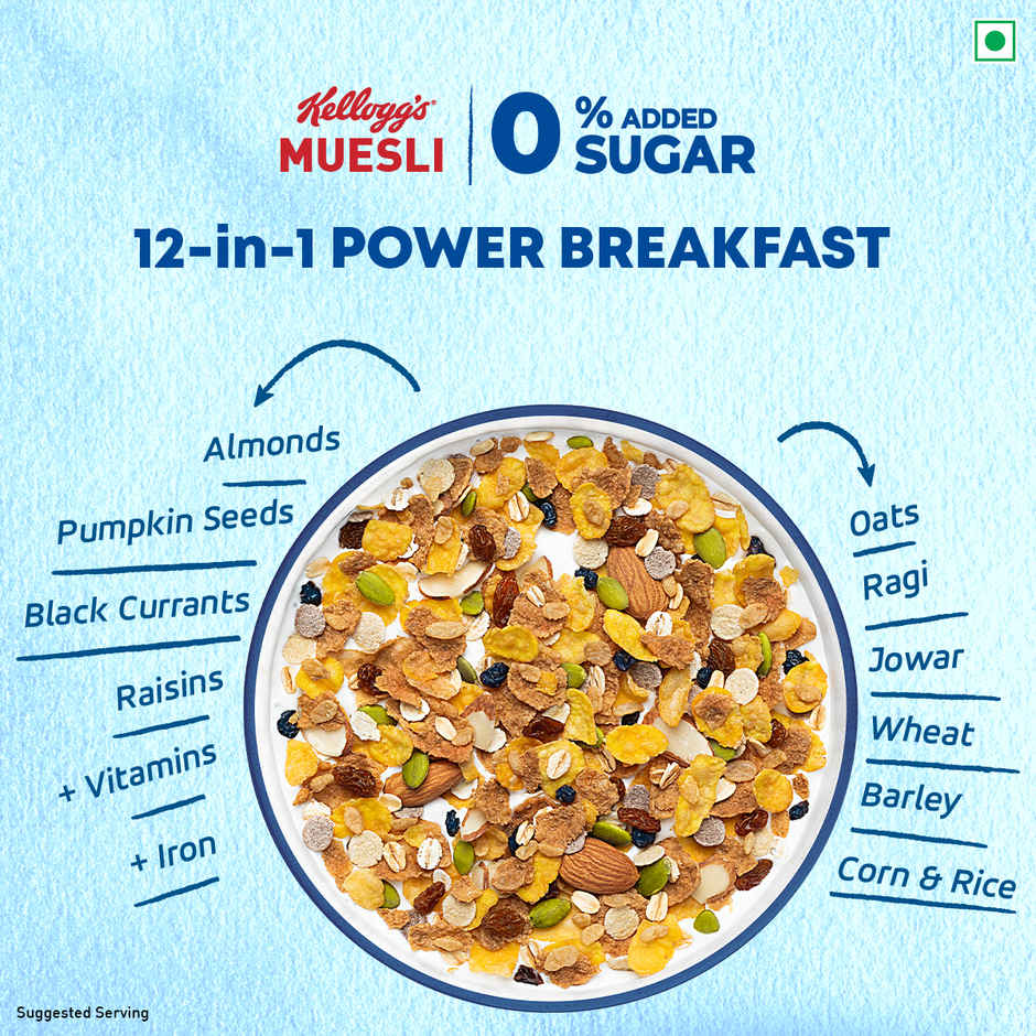 Kellogg's Muesli 0% Added Sugar | 12 in 1 Power Breakfast |High Protein