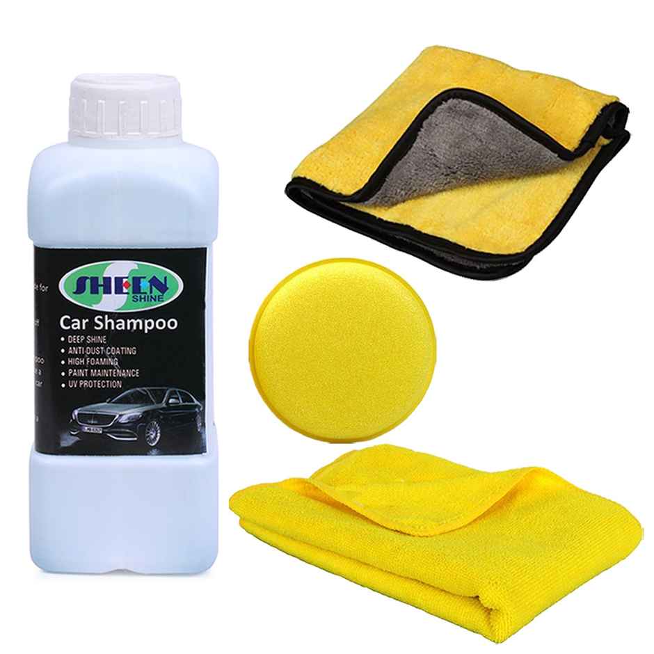 Sheen Automotive Cleaning Combo Shampoo 500 ml Applicator Sponge, Microfiber Cloth Coral Microfiber