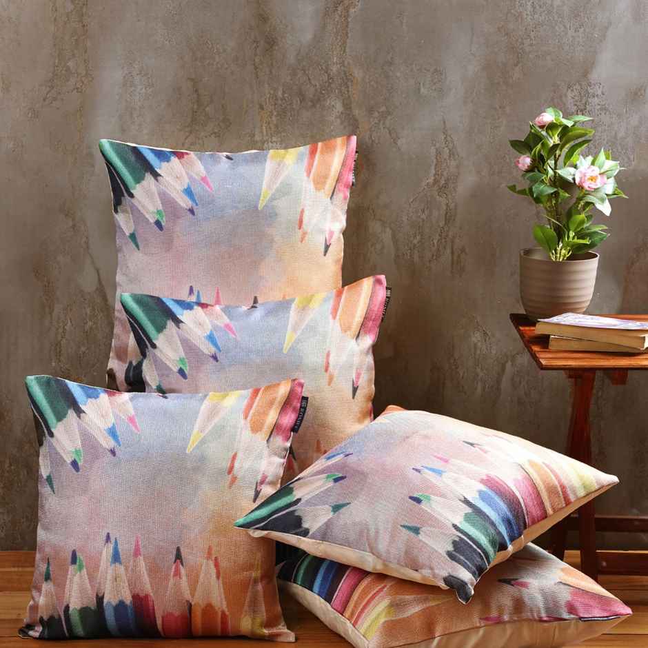 Romee Soft Jute Abstract Print Throw Pillow | Cushion Covers 40cm x 40cm| Set of 5 | Multicolor
