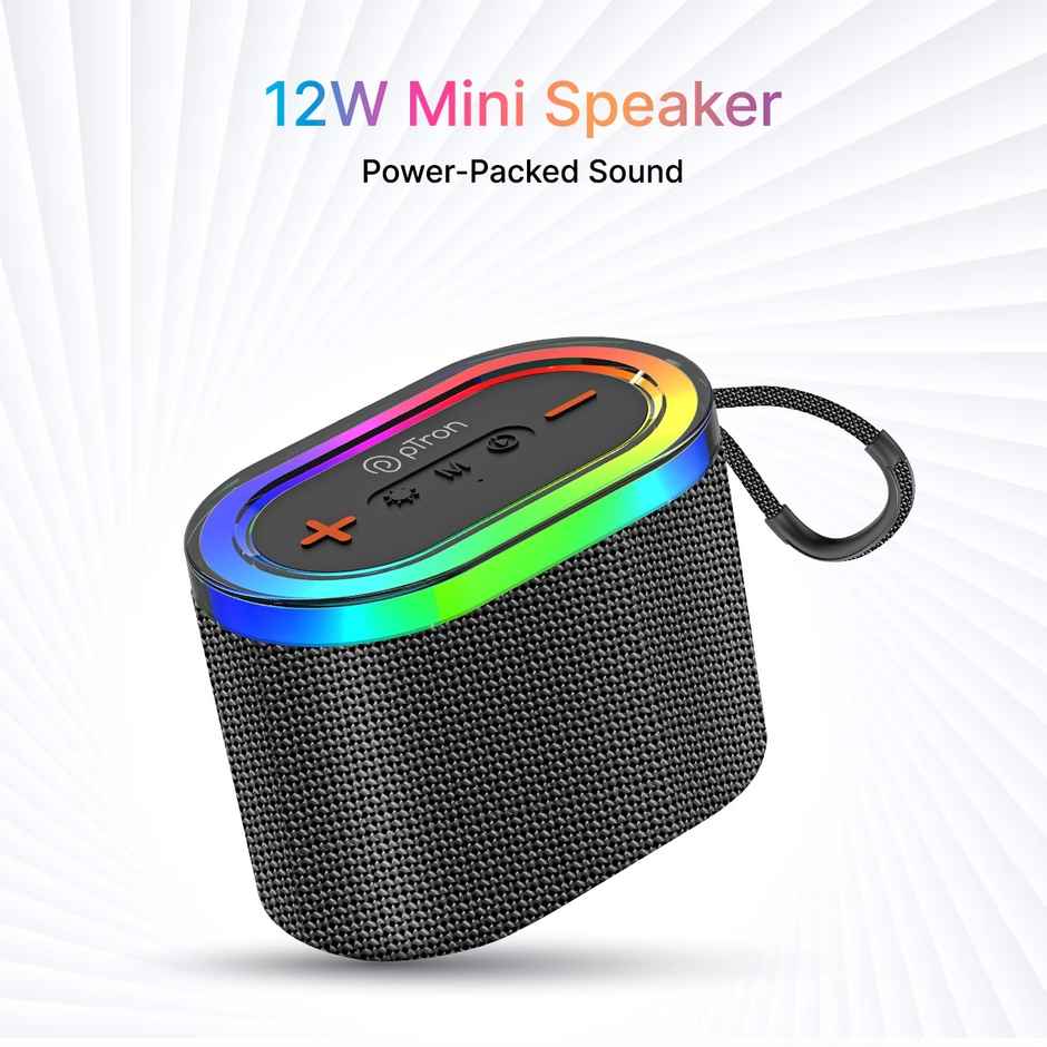 pTron Fusion Pop 12W Bluetooth Speaker With 10 Hours Playback | RGB Leds | Type-C Charging - Black