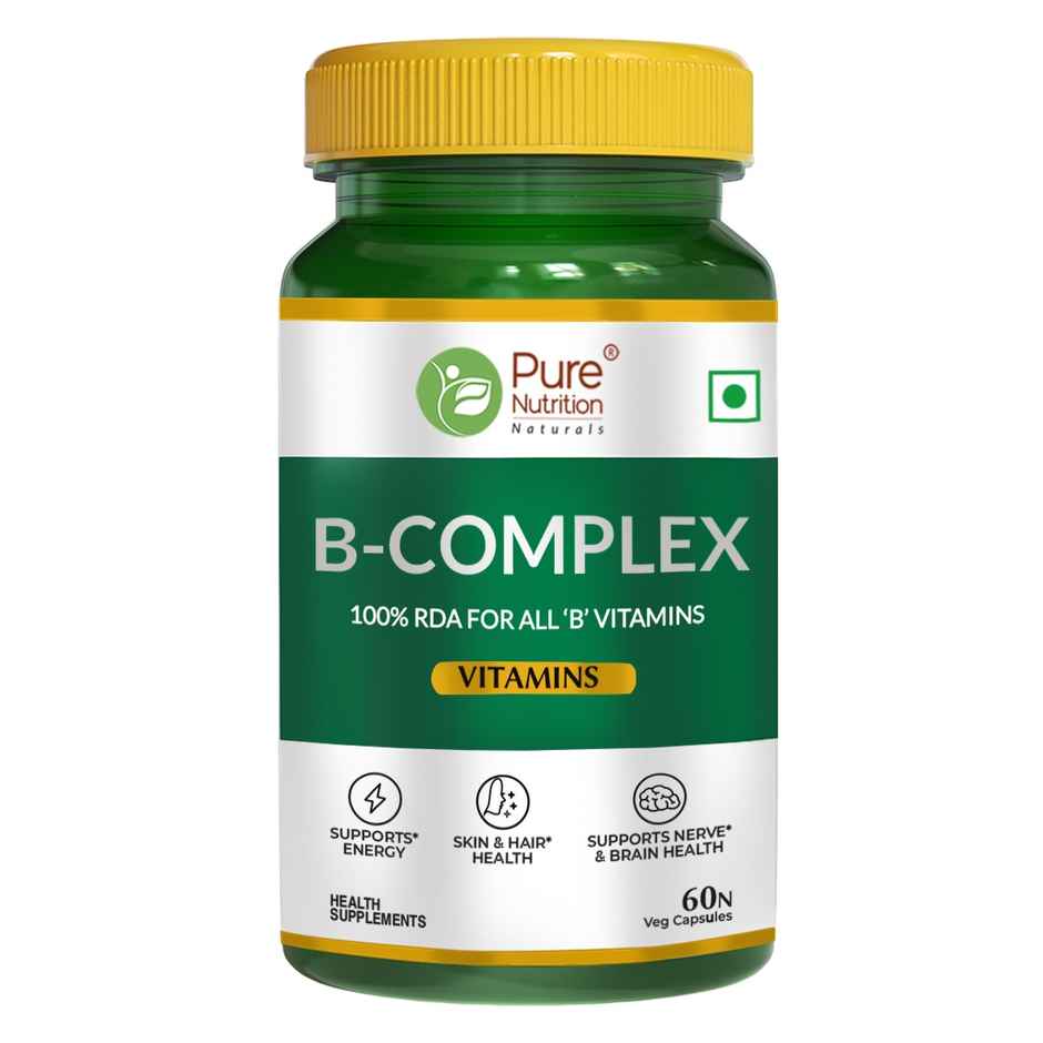 Pure Nutrition Vitamin B-Complex Tablets - 60 VEG Caps with B1 B2 B3 B5 B6 & B9