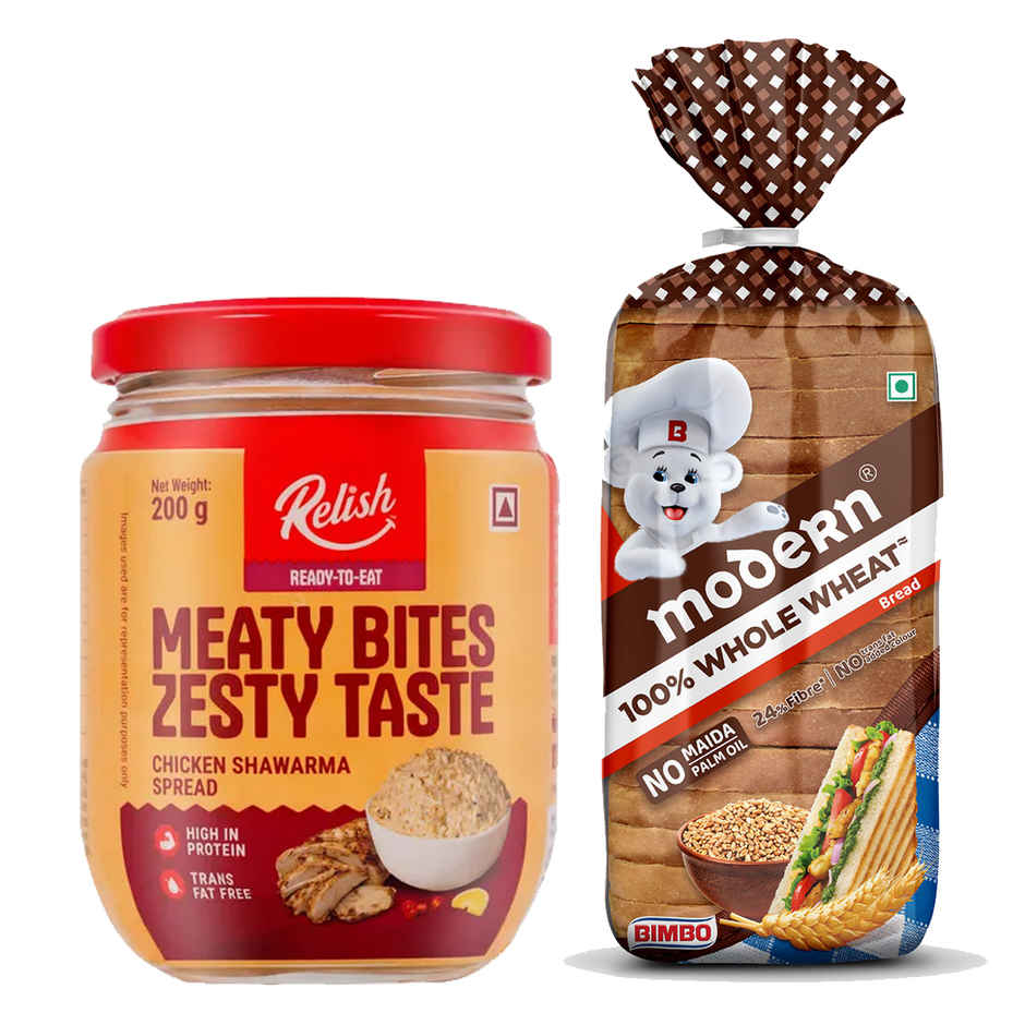 Modern 100% Whole Wheat Bread (Zero Maida, No Trans Fat) (400g) & Relish Shawarma Chicken Spread (200g) Combo