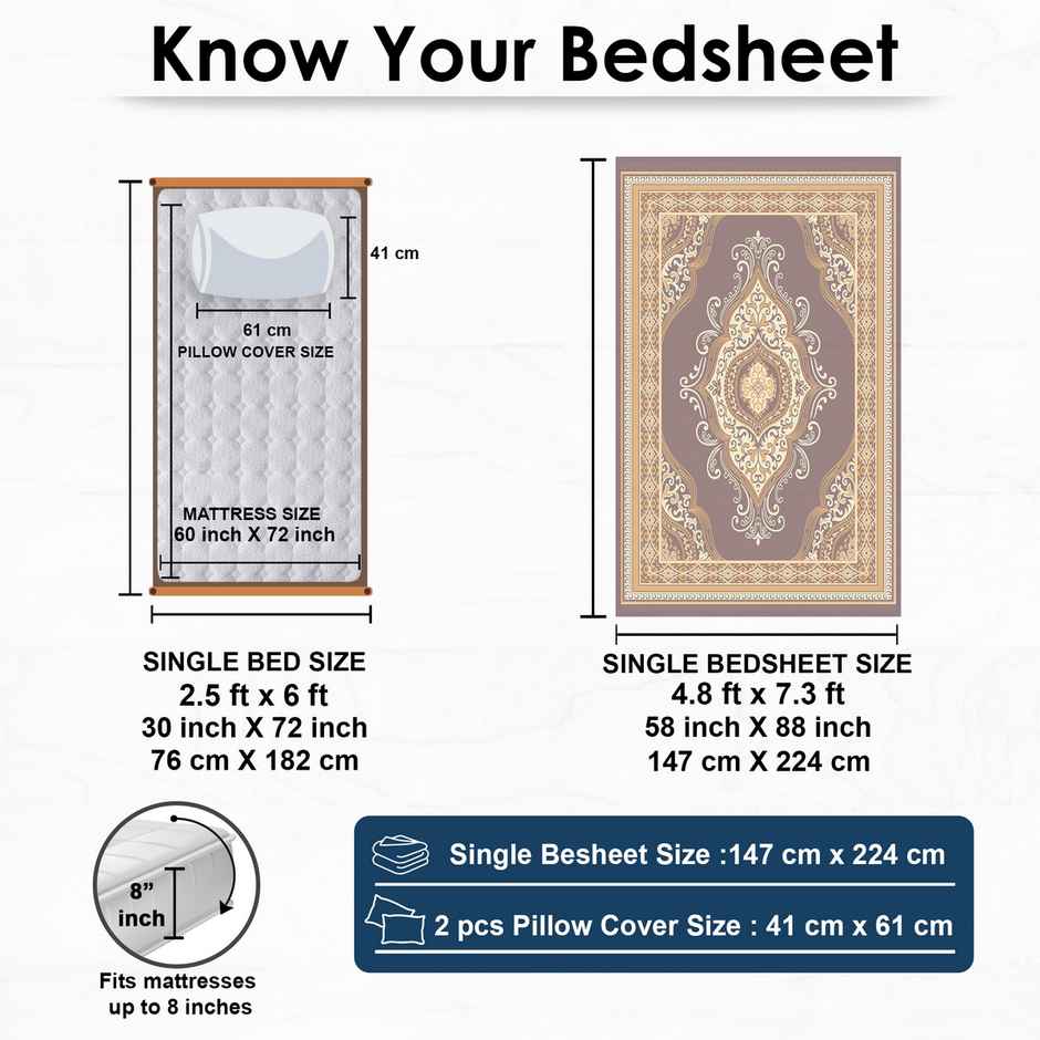 Story@Home 160 TC Microfiber Single Jaipuri Prints Flat Bedsheet | Brown