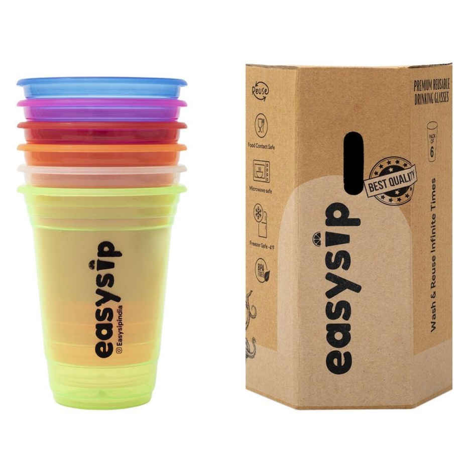 Easysip Premium Drinking Reusable Party Glasses | Multicolour - 400 ml