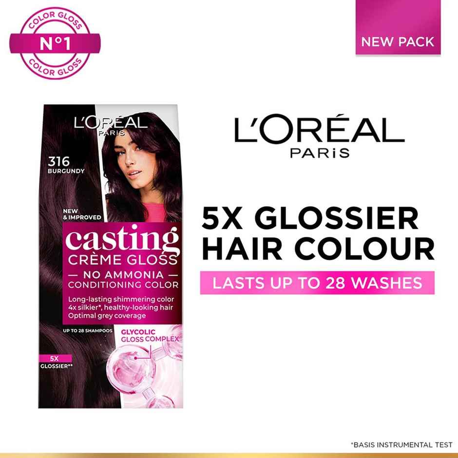 L'Oreal Paris Semi-Permanent Hair Colour Ammonia-Free Formula & Honey-Infused Conditioner Glossy Finish Casting Crème Gloss Plum/Burgundy 316