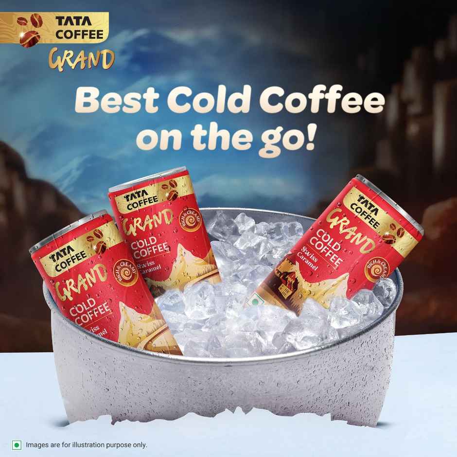 Tata Coffee Grand Ready To Drink Cold Coffee, Swiss Caramel, Rich & Creamy, Flavoured Milk | Can