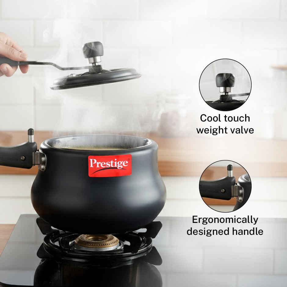 Prestige Nakshatra Plus Svachh HA Aluminium Handi Pressure Cooker 3L,Ind Base,Spillage Control,Black
