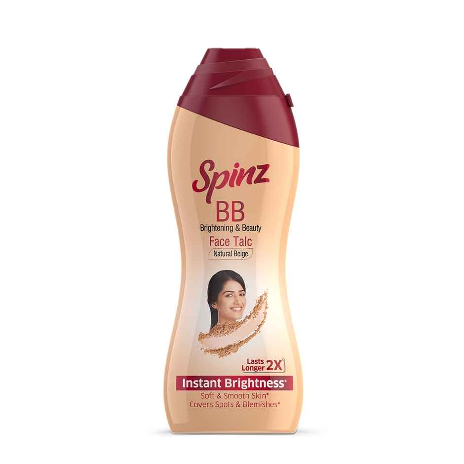 Spinz BB Brightening & Beauty Face Talc for Instant Brightness that Lasts 2X Longer Covers Dark Spots and Blemishes Gives Soft and Smooth Skin (Natural Beige)
