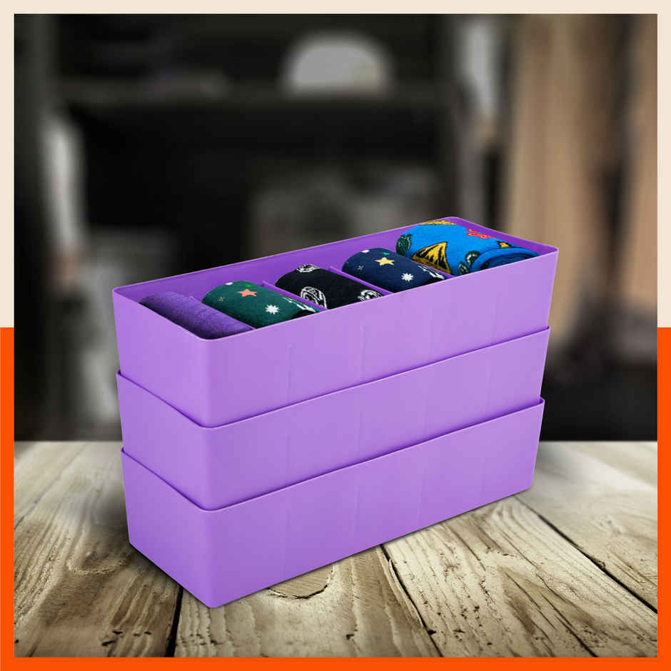Bathla Set of 3 Drawer Organiser - Multi-purpose, Stackable, 5 Grids - DORI | Lavender