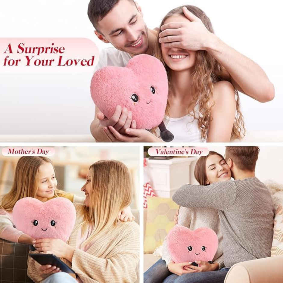 Fablue Pink Love Heart Plush Huggable Romantic Pillow Soft Toy for Kids & Adults