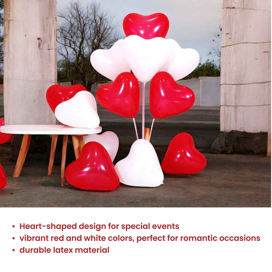 Red and White Heart Latex Balloon Combo | Pack of 25 | Party Propz
