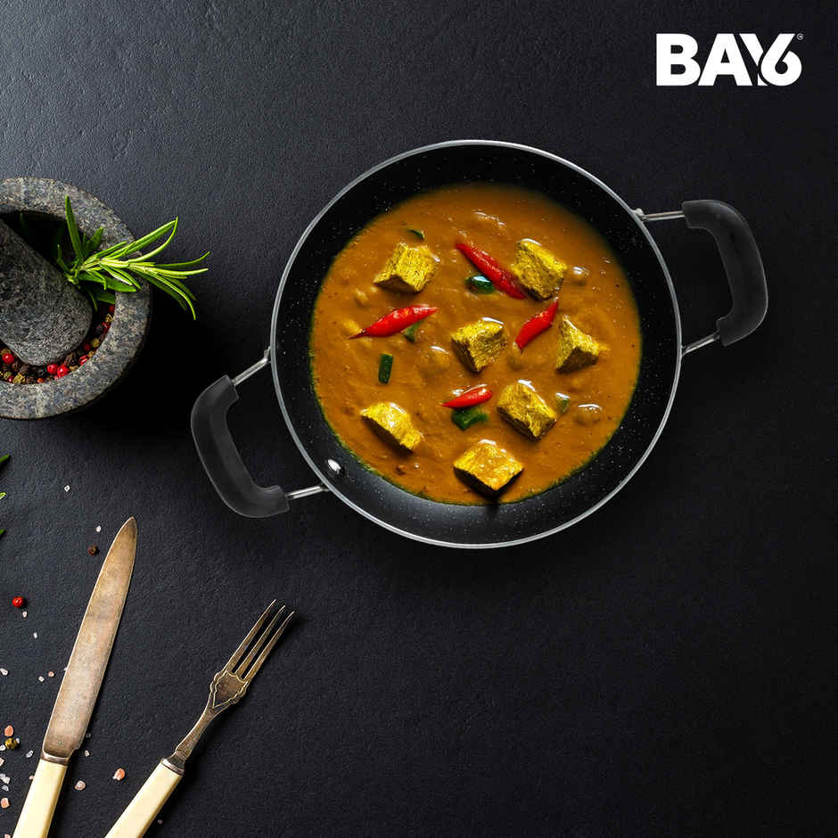 BAY6 Nonstick Cookware Set - (Dosa Tawa 26 cm + Kadai with Lid 22 cm) - Grey - (2pc)