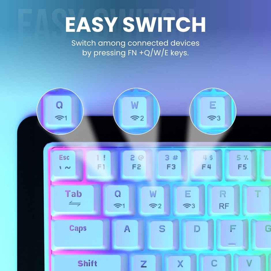 Portronics Hydra 10 Mechanical Wireless Gaming Keyboard with Bluetooth | 5.0 + 2.4 GHz | White