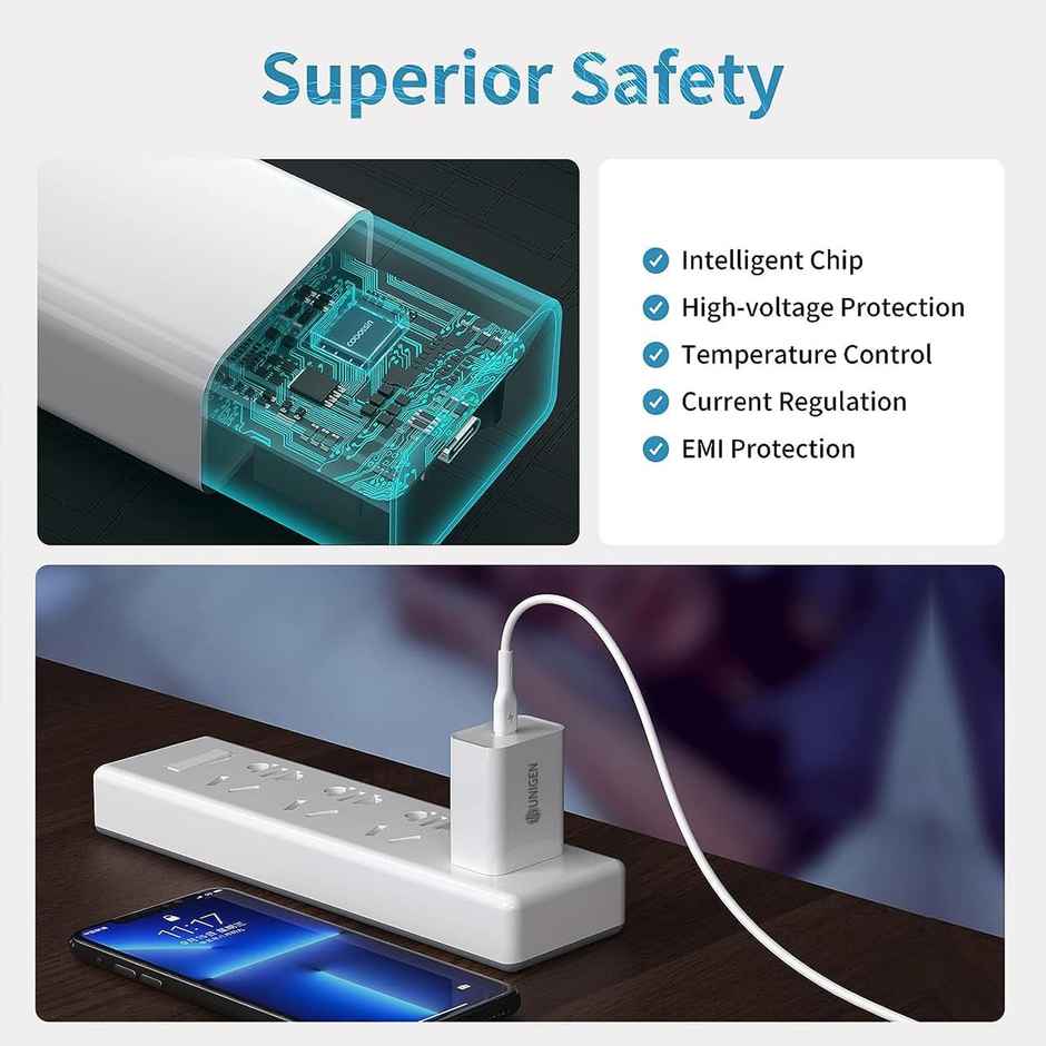Unigen 20W Type-C Pd Wall Charger Fast Charging Adapter For Smartphones | Tablets | Smartwatch