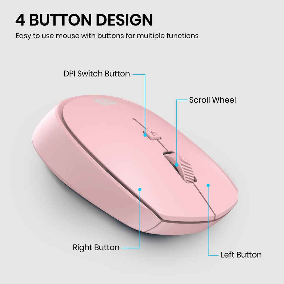 Portronics Toad 23 Wireless Optical Mouse with 2.4GHz, USB Nano Dongle, Optical Orientation, Click Wheel, Adjustable DPI - Pink