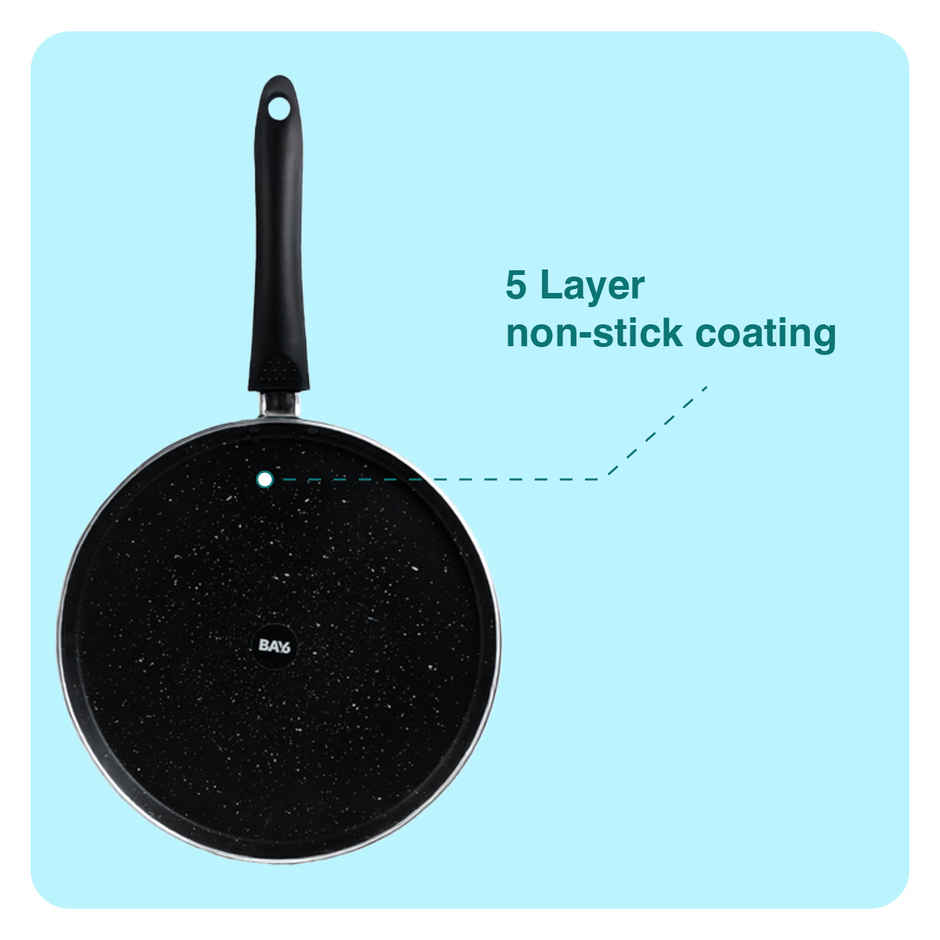 BAY6 NonStick Cookware Set (Dosa Tawa 26 cm + Fry Pan 24 cm + Kadai 22 cm with Glass Lid 3 mm) - Teal