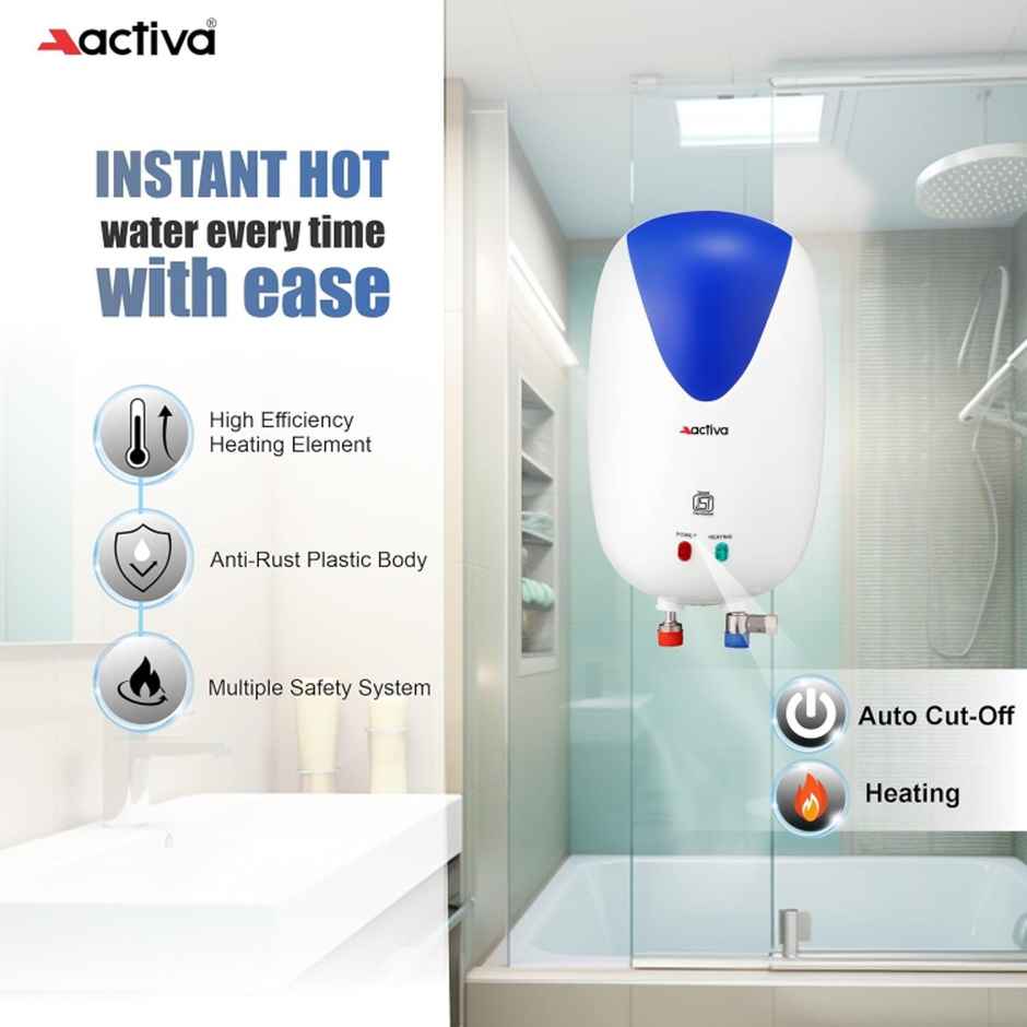 Activa Instant 3Ltr 3 Kva Special Anti Rust Coated 0.7Mm Ss Tank Wall Mount Geyser - White