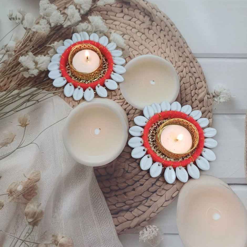 Decorative Cowrie Shell T Light Candle | Iron | Multicolour | Gullak