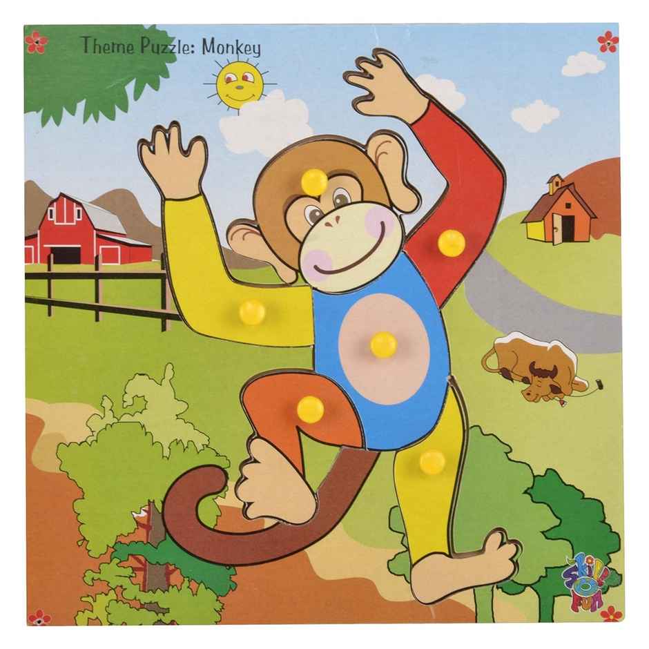 Skillofun Wooden Theme Puzzle - Monkey | With Knobs | Multi-Color Kids Early Learning Puzzle