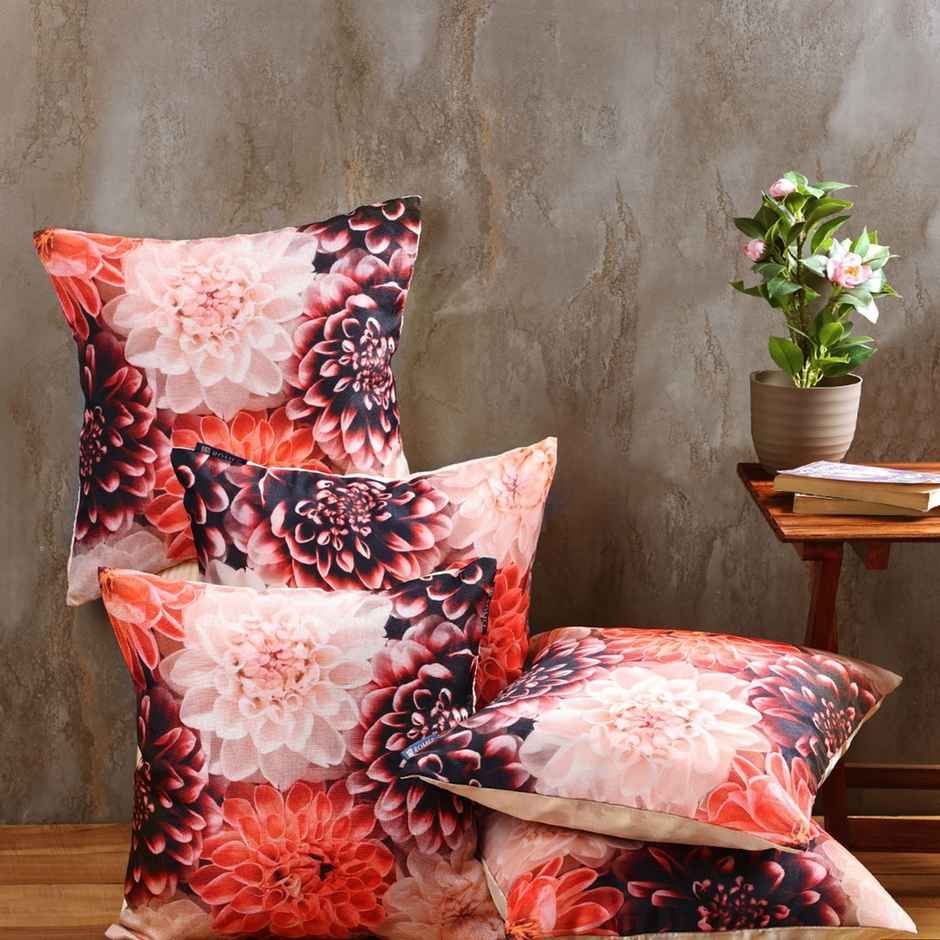Romee Soft Jute Floral Print Throw Pillow | Cushion Covers 40 x 40cm Set of 5 | Multicolor