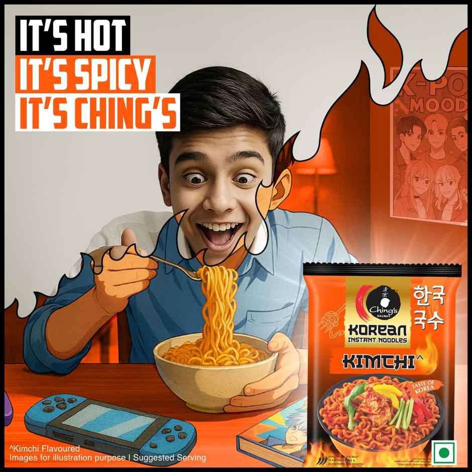 Ching's Korean Kimchi Instant Noodles, Veg, It's Hot, It's Spicy, It's Ching's