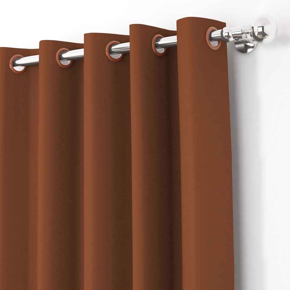 Story@Home 300 GSM 9 feet Faux Silk Blackout 1 U Long Door Curtain | Brown