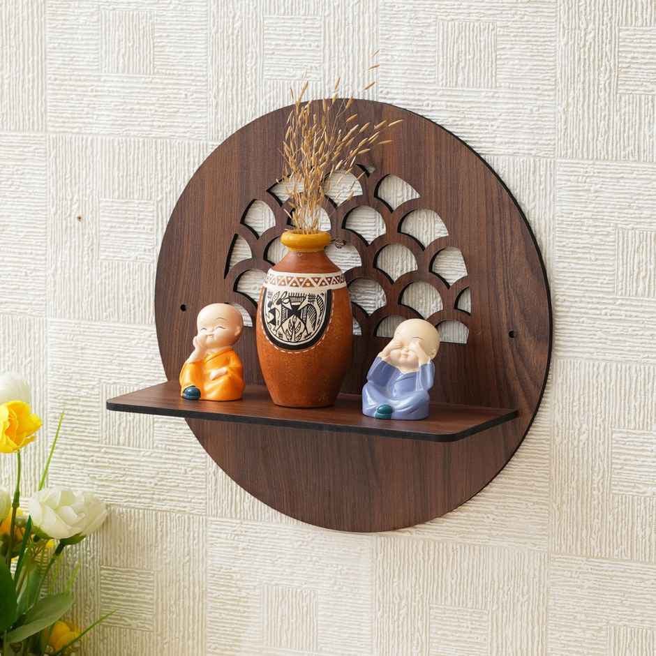 eCraftIndia Brown Round Shape Designer Wooden Wall Shelf