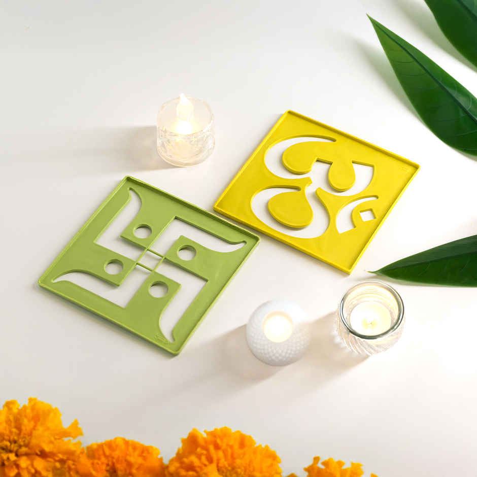 Festive Rangoli 4 x 4 inch Om and Swastik Aar Par Stencil Pack of 2 | Gullak