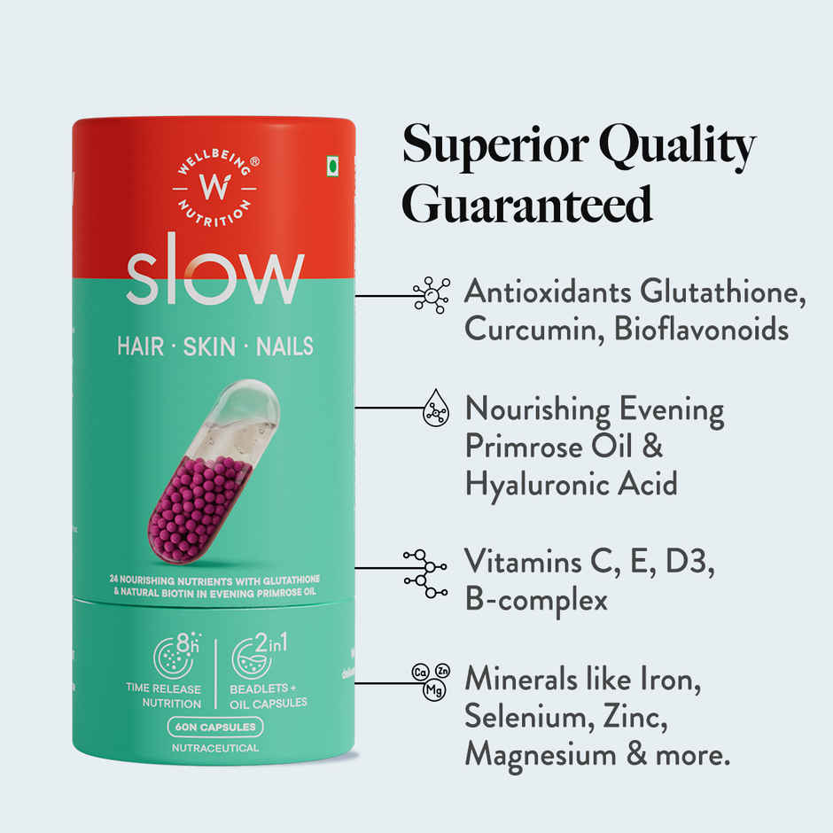 Wellbeing Nutrition Slow Skin, Hair & Nails Men & Women Glutathione, Hyaluronic acid, Biotin