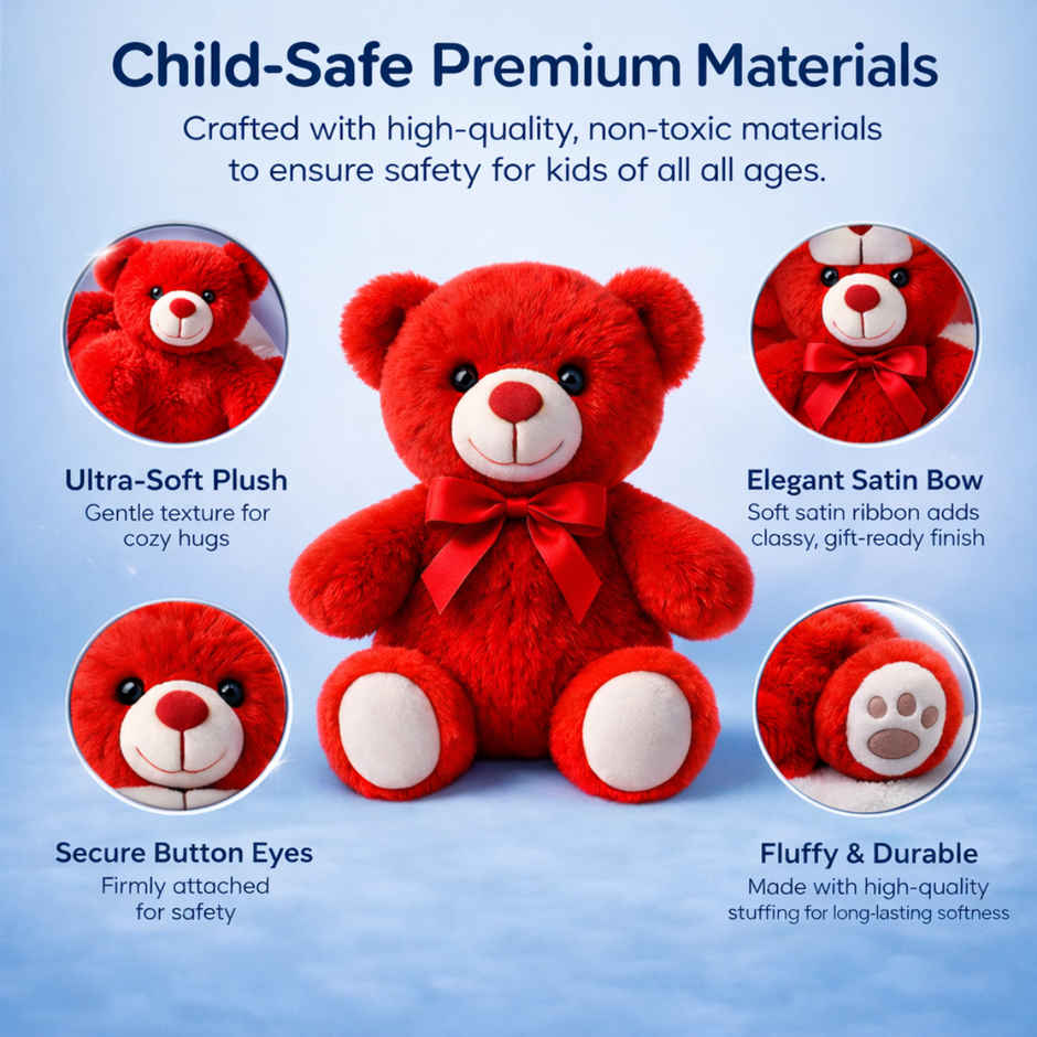 Strawberry Jar Cake (1pc) & Fablue Cute Red Fur Teddy Bear With Red Bow Plush Toy  (1pc) Combo