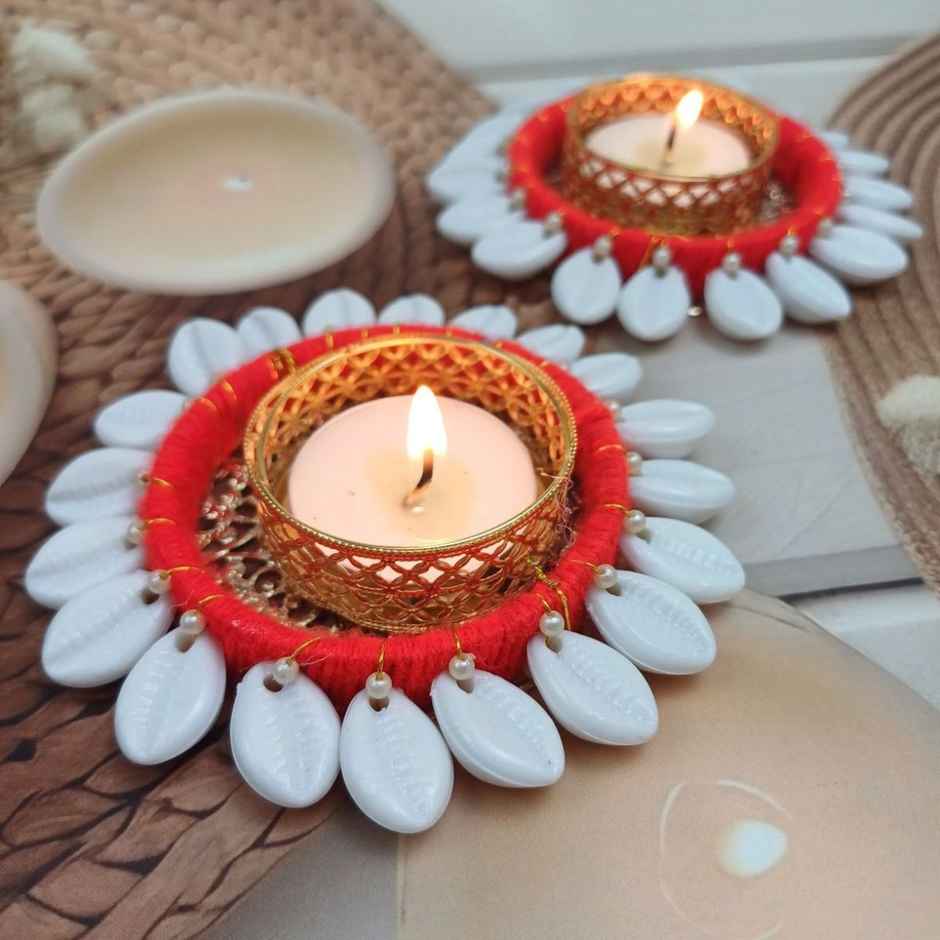 Decorative Cowrie Shell T Light Candle | Iron | Multicolour | Gullak